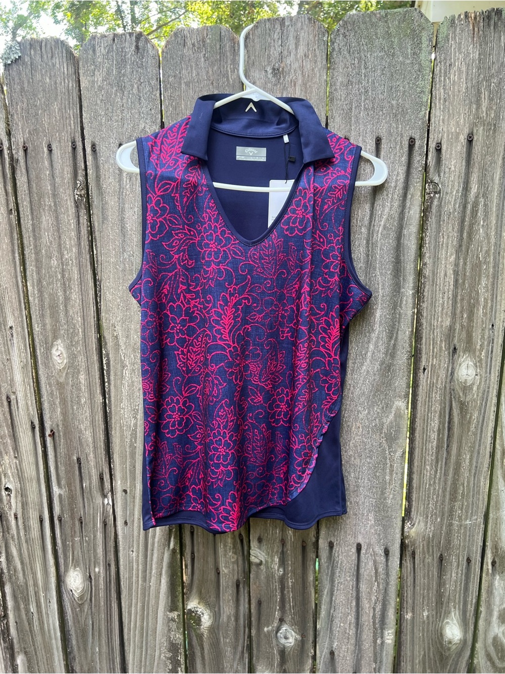 Callaway Navy & Pink Floral Sleeveless Polo Tank-NWT